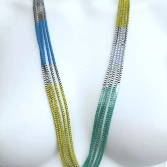 JESSICA SIMPSON Multicolor Colorblock Five Strand 27" Metal Box Chain Necklace - Picture 1 of 6